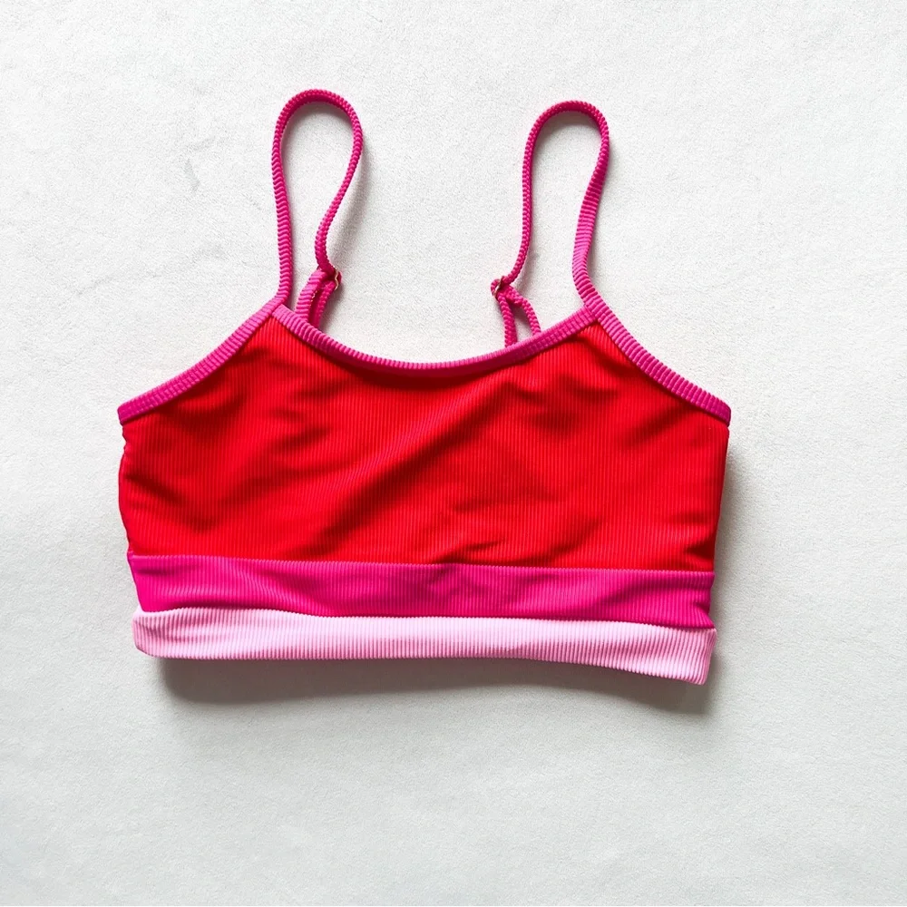 Beach Riot Red & Pink Ribbed Bikini Top - Picture 1 of 2